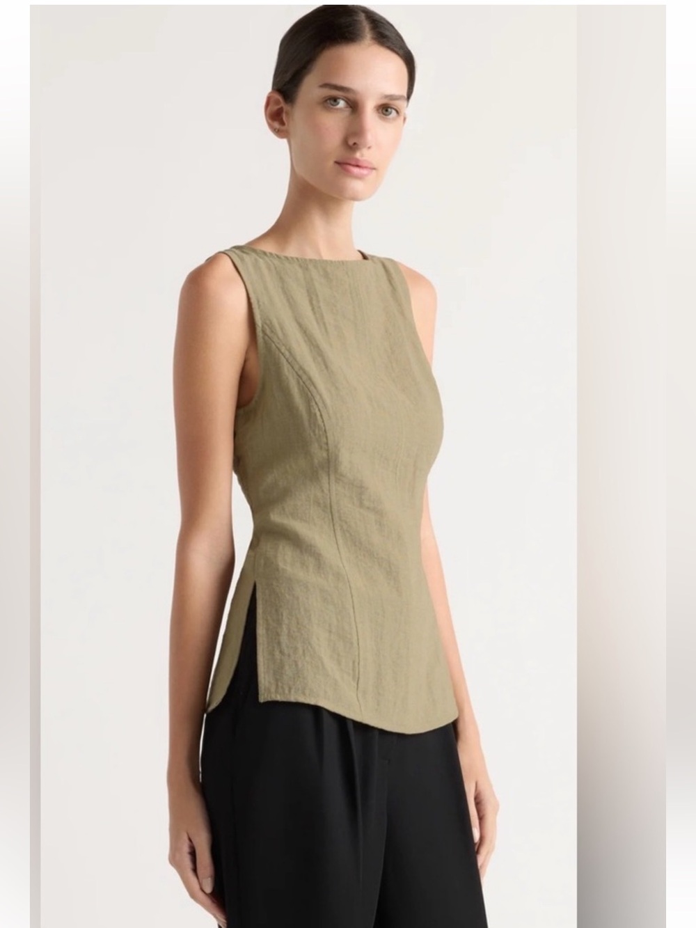 Modern Citizen Jeannie Split-Hem Sleeveless Blouse Thyme Size Small
